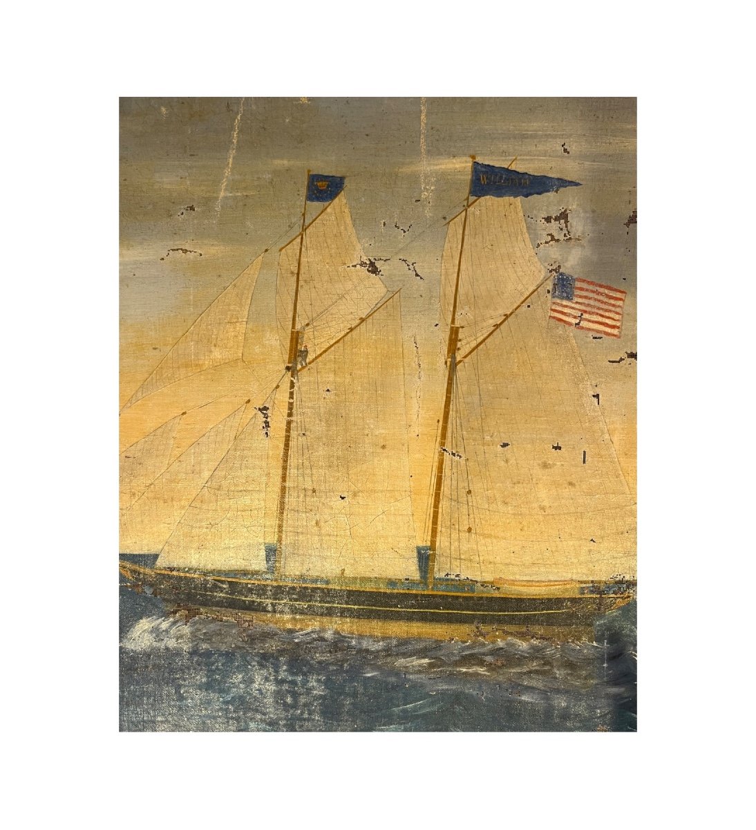 Oil On Canvas, Rare American Marine, 19th Century-photo-3