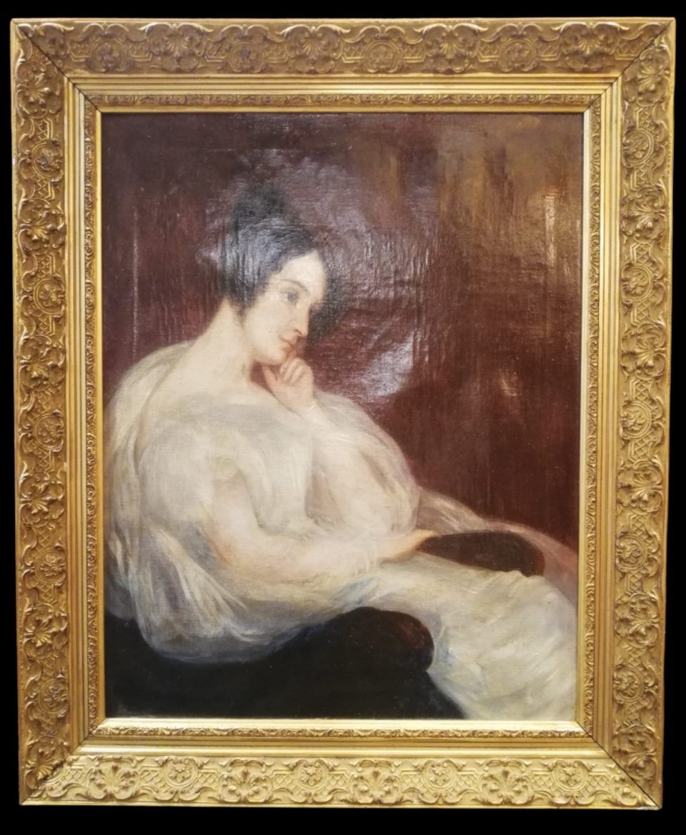 19th Century Portrait Of An Elegant Woman, Oil On Canvas, Romantic Period