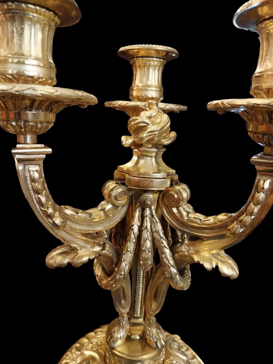 Paire De Candélabres, Bronze, De Style Louis XVI,, d'époque Fin XIXème-photo-7