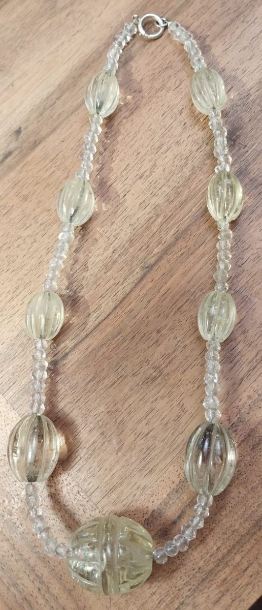 Collier En Cristal De Roche Et Verre, d'époque Art Décoratif.-photo-3