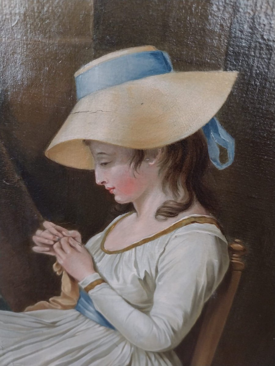 Ecran De Cheminée, Portrait De Jeune Femme Ovale,  Fin XVIIIe-photo-2