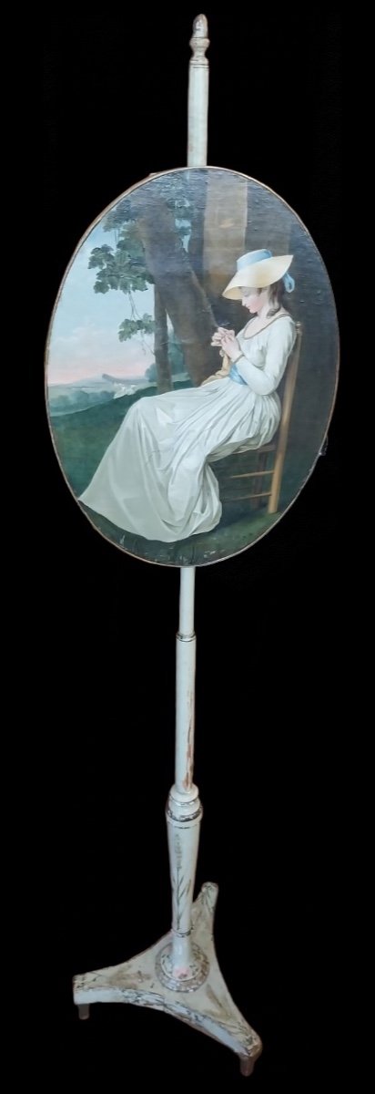 Ecran De Cheminée, Portrait De Jeune Femme Ovale,  Fin XVIIIe
