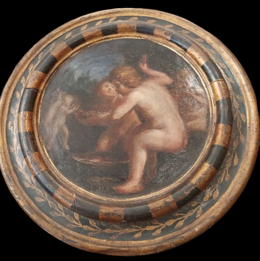 Tondo, Putti, Italian School From The 17th Century.-photo-4