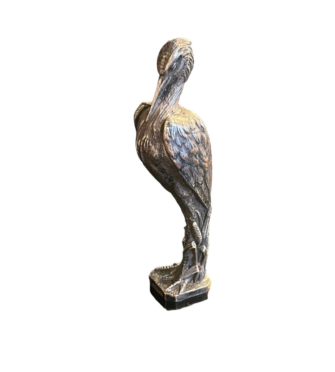 Heron Seal In Silvered Bronze 20th Century-photo-1