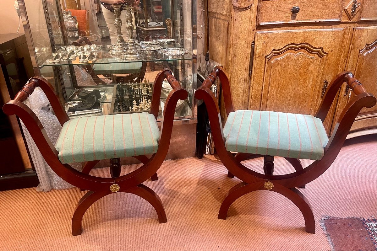 Paire De Sièges Curules, style empire, XIXème 