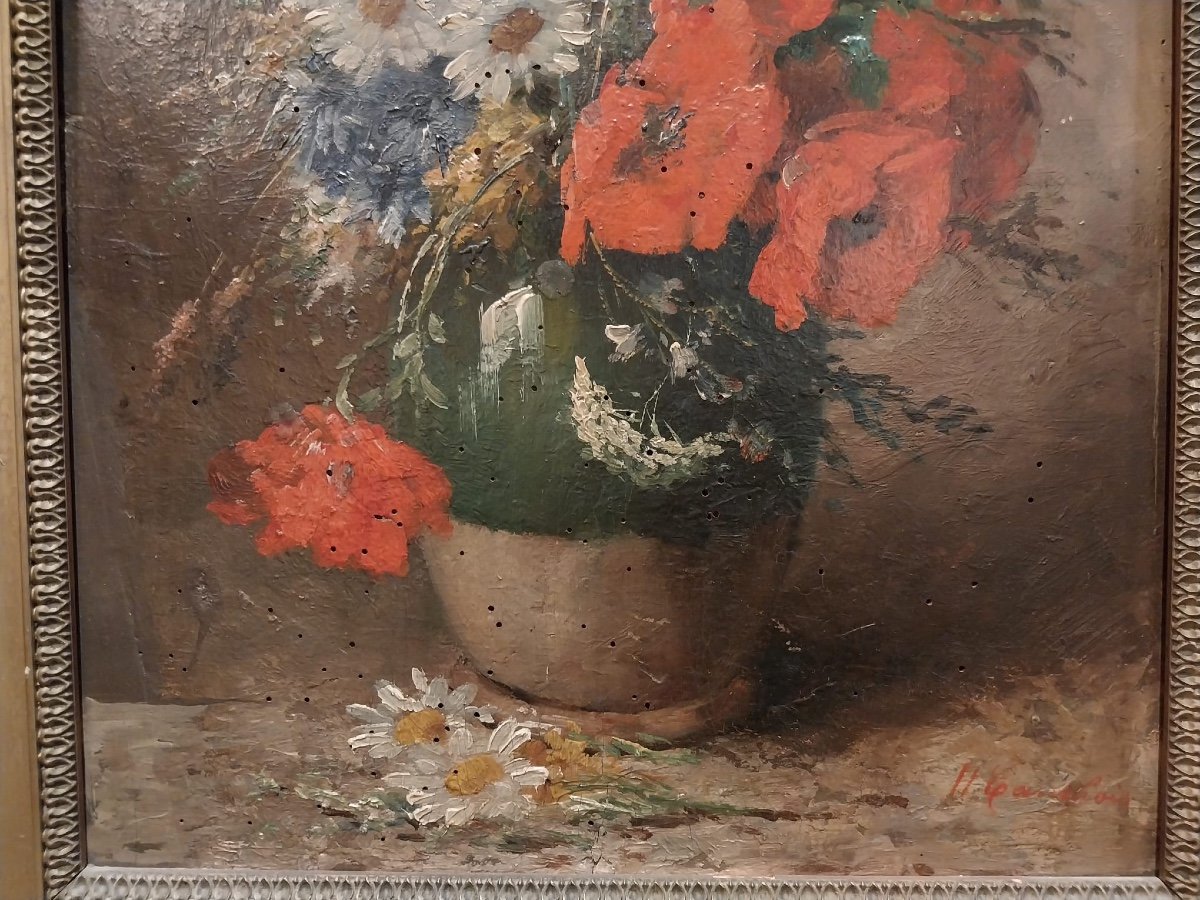 Henri Cauchois (1850-1911) Oil On Panel, Still Life With Flowers, XIXth Century-photo-6