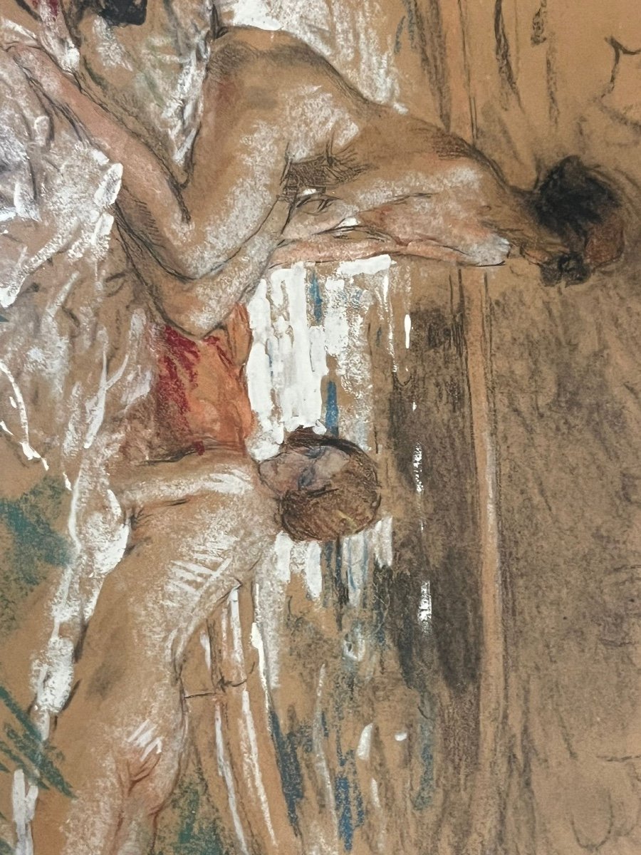 Antoine Calbet, « Les Baigneuses », Pastel sur papier, XIXe-photo-3