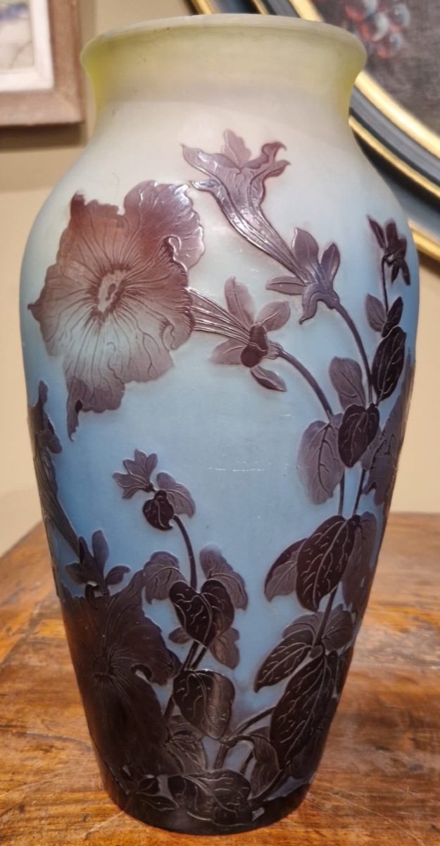Emile Gallé, Vase en Pâte de Verre Bleu, XXe-photo-2