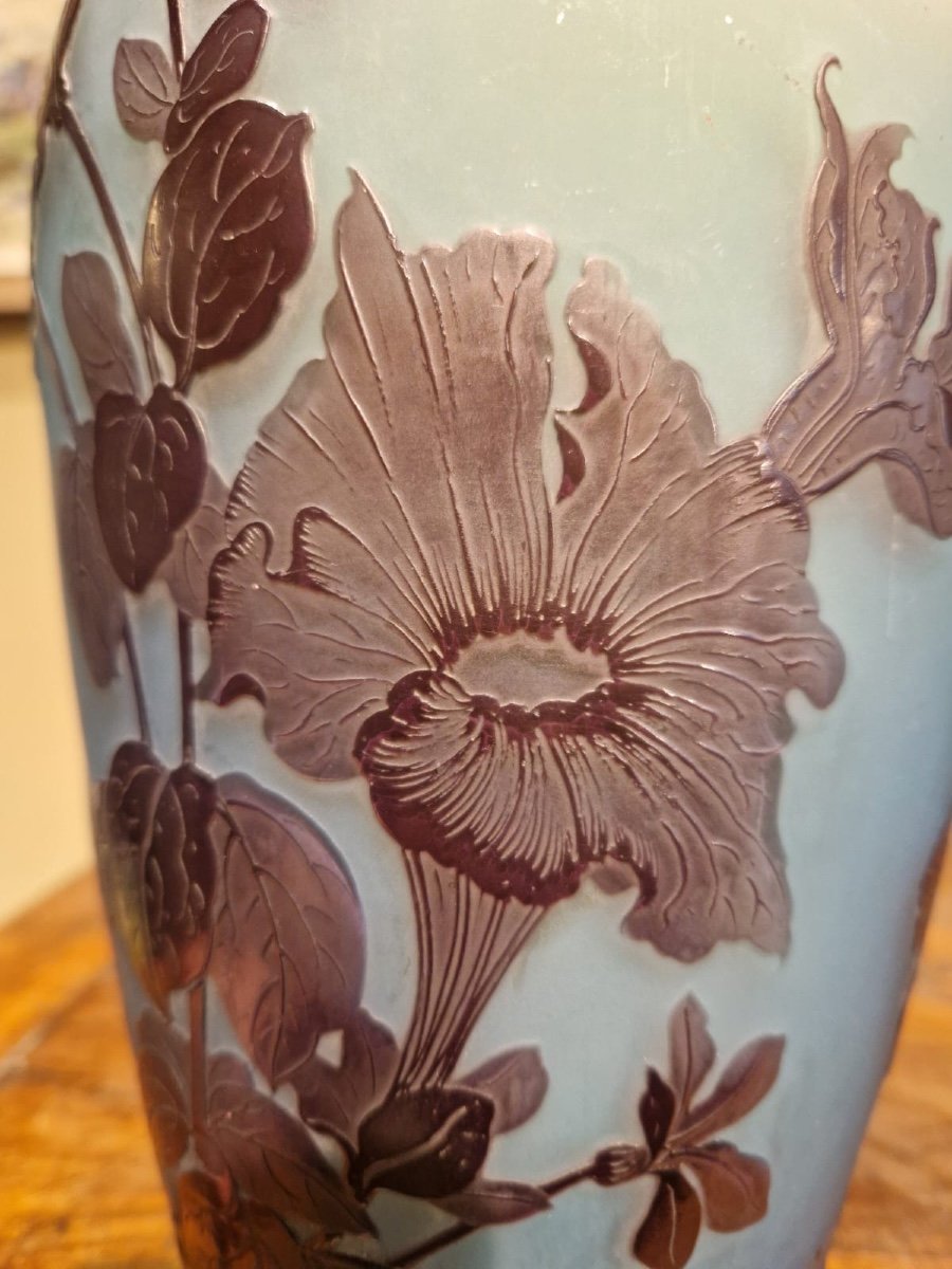 Emile Gallé, Vase en Pâte de Verre Bleu, XXe-photo-3