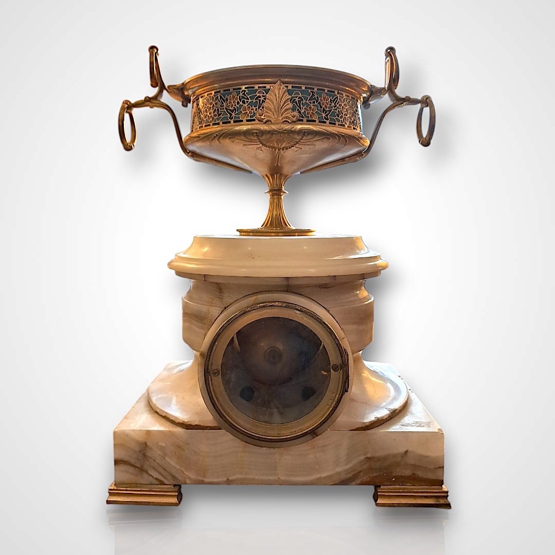 Ferdinand Barbedienne, Pendule en bronze émaillé et onyx, XIXe-photo-2