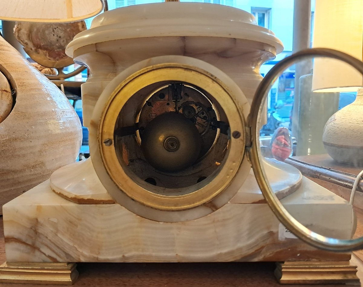 Ferdinand Barbedienne, Pendule en bronze émaillé et onyx, XIXe-photo-4