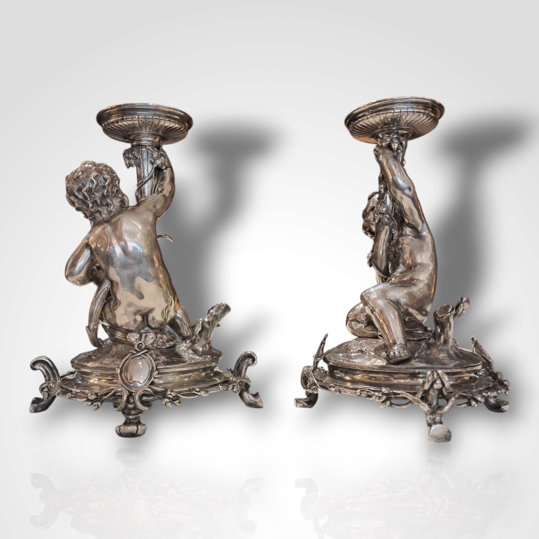 Christofle, paire de pieds de coupe en bronze argenté, XIXe-photo-2