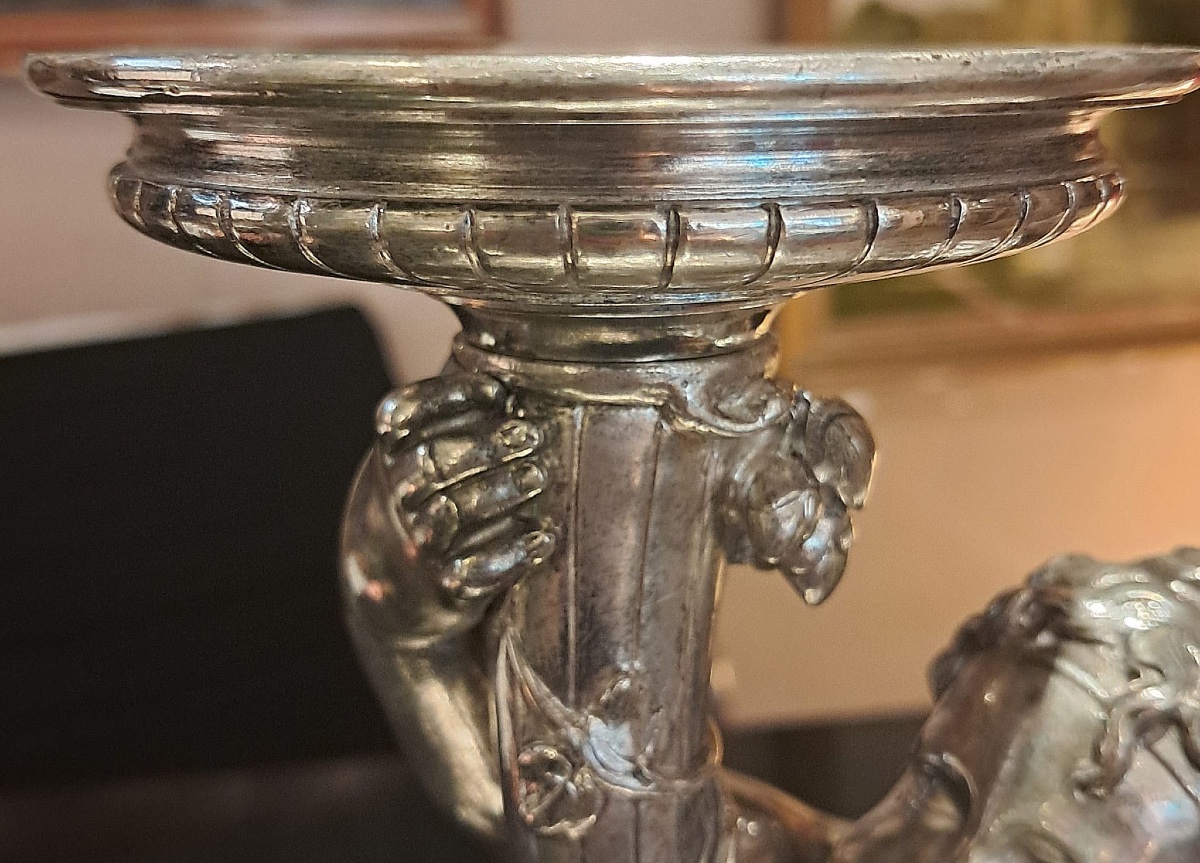Christofle, paire de pieds de coupe en bronze argenté, XIXe-photo-4
