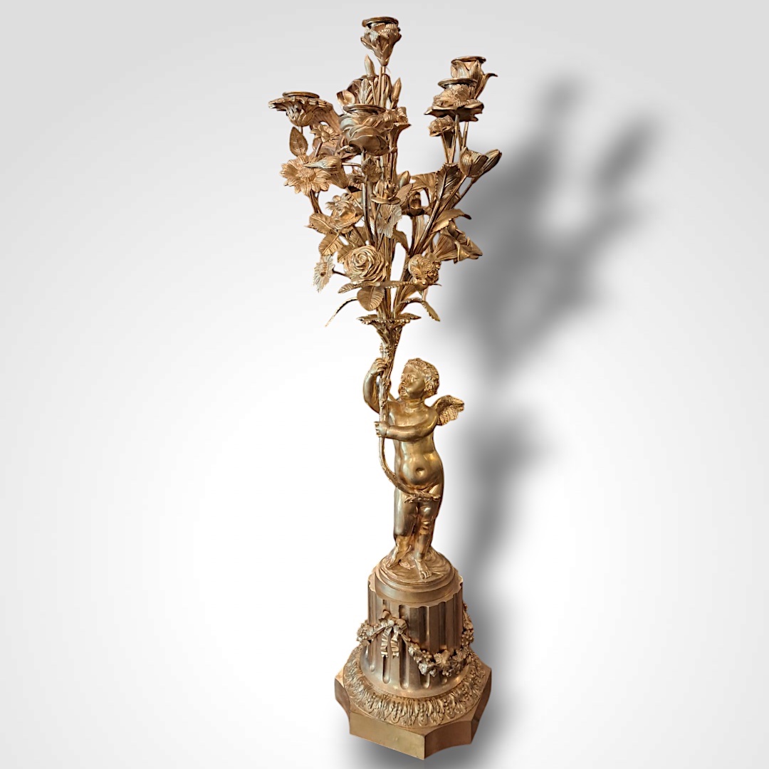 Paire de candélabres en bronze doré Napoléon III, XIXe-photo-3