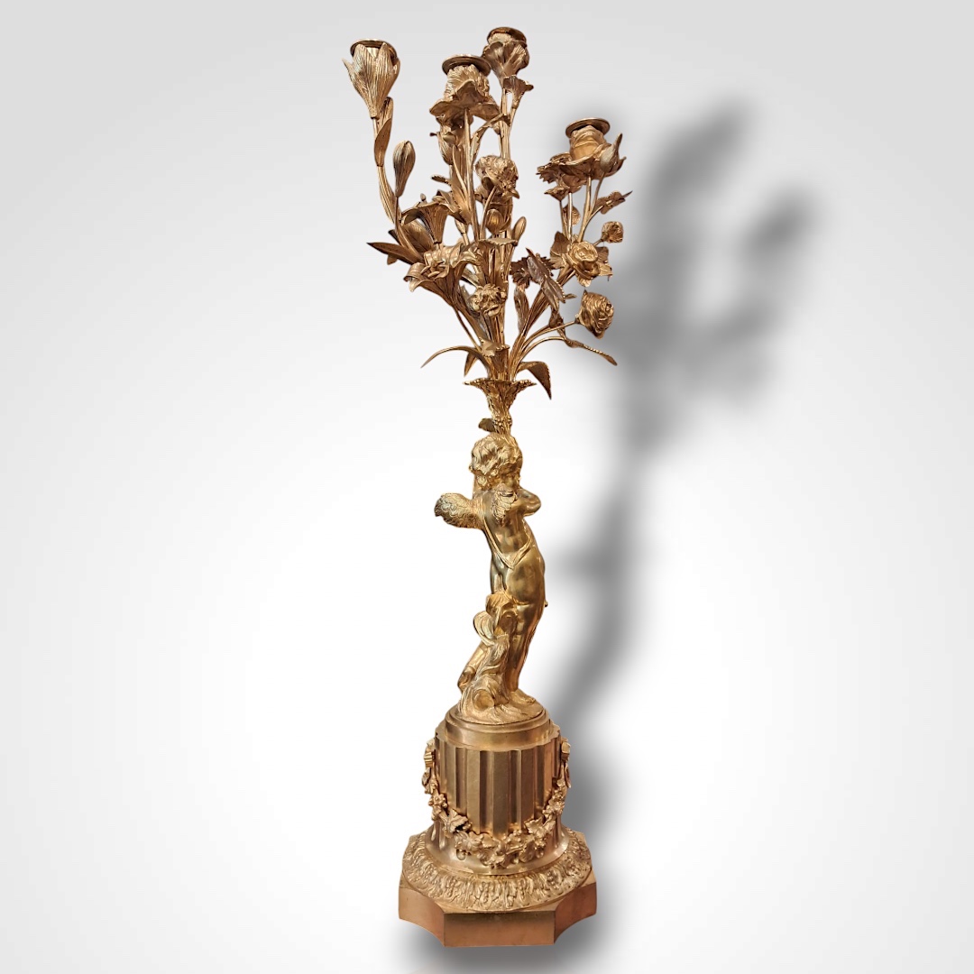 Paire de candélabres en bronze doré Napoléon III, XIXe-photo-2