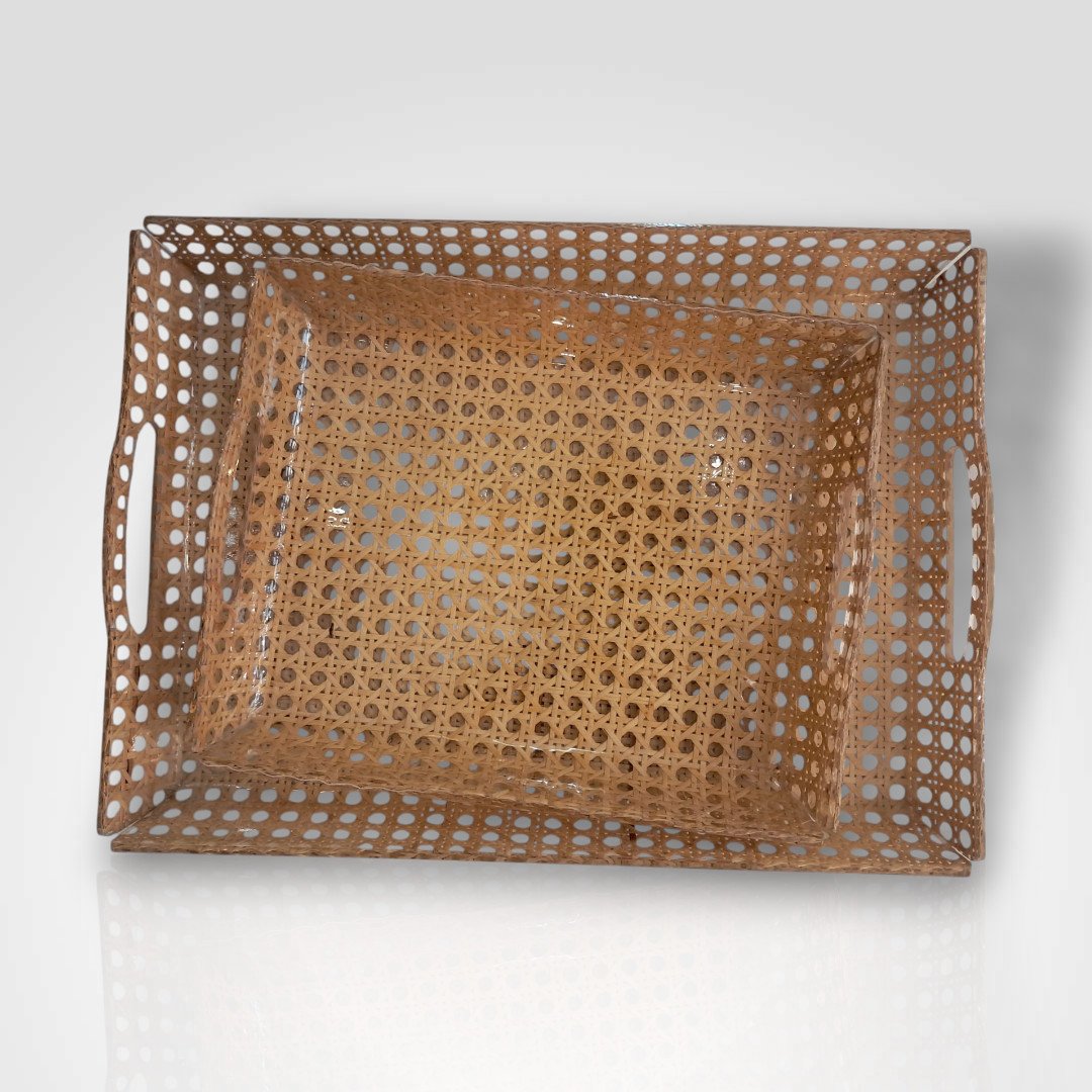 Gabriella Crespi pour Christian Dior, duo de plateaux en cannage et plexiglass, XXe-photo-2