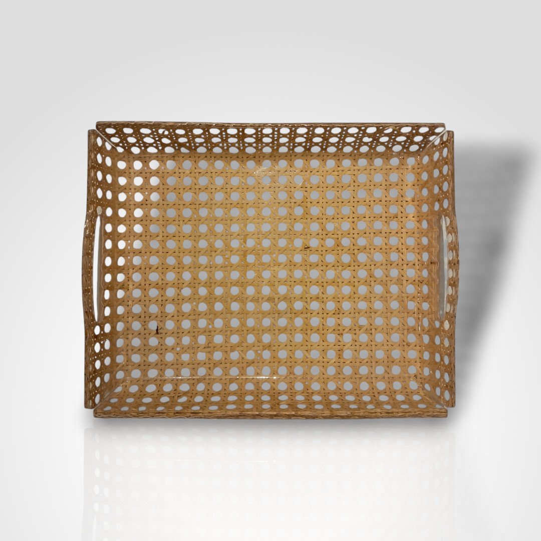Gabriella Crespi pour Christian Dior, duo de plateaux en cannage et plexiglass, XXe-photo-3