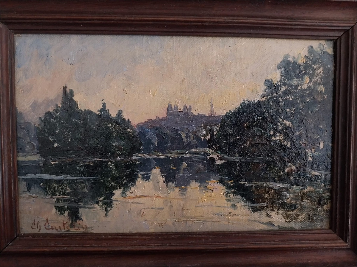 Charles Curtelin (1859-1960), huile sur carton, paysage XXe-photo-4