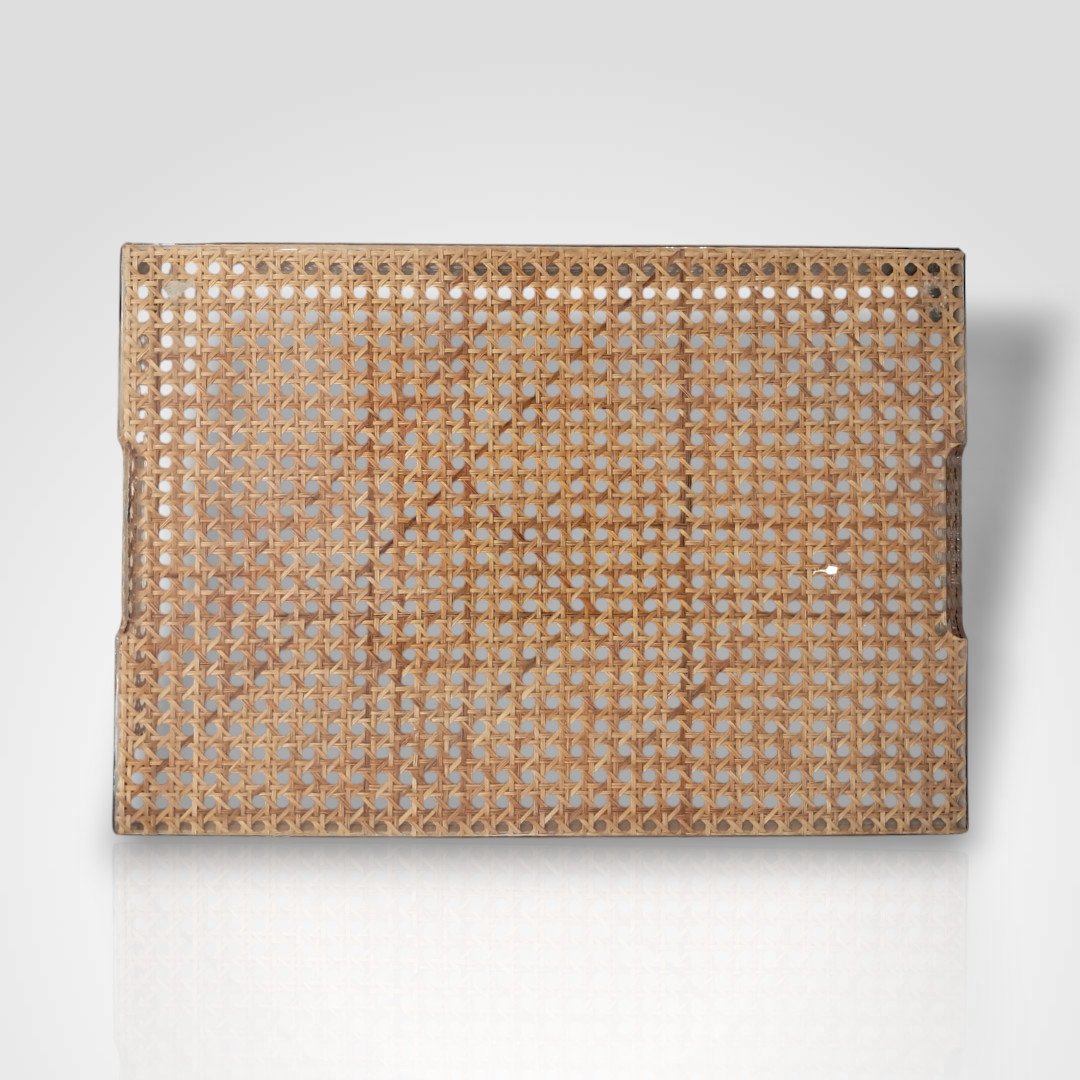 Gabriella Crespi For Christian Dior, Cane, Plexiglass And Brass Tray, 20th Century-photo-2