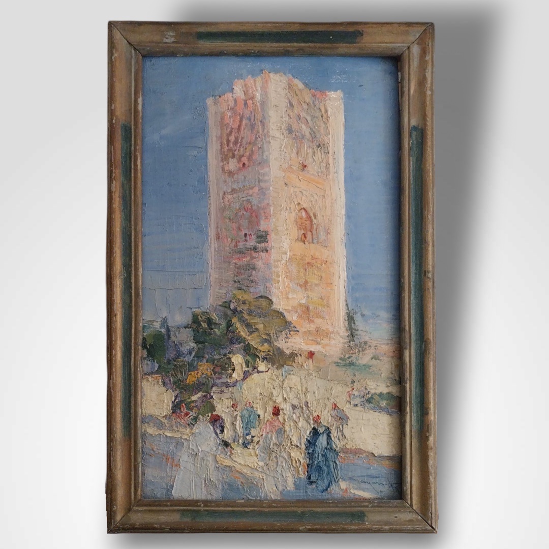 Oil On Orientalist Panel, View Of The Hassan Tower 20th Century-photo-4
