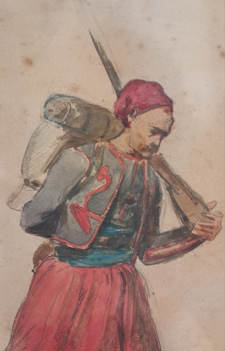 Isidore Pils, aquarelle représentant un zouave, XIXe-photo-4