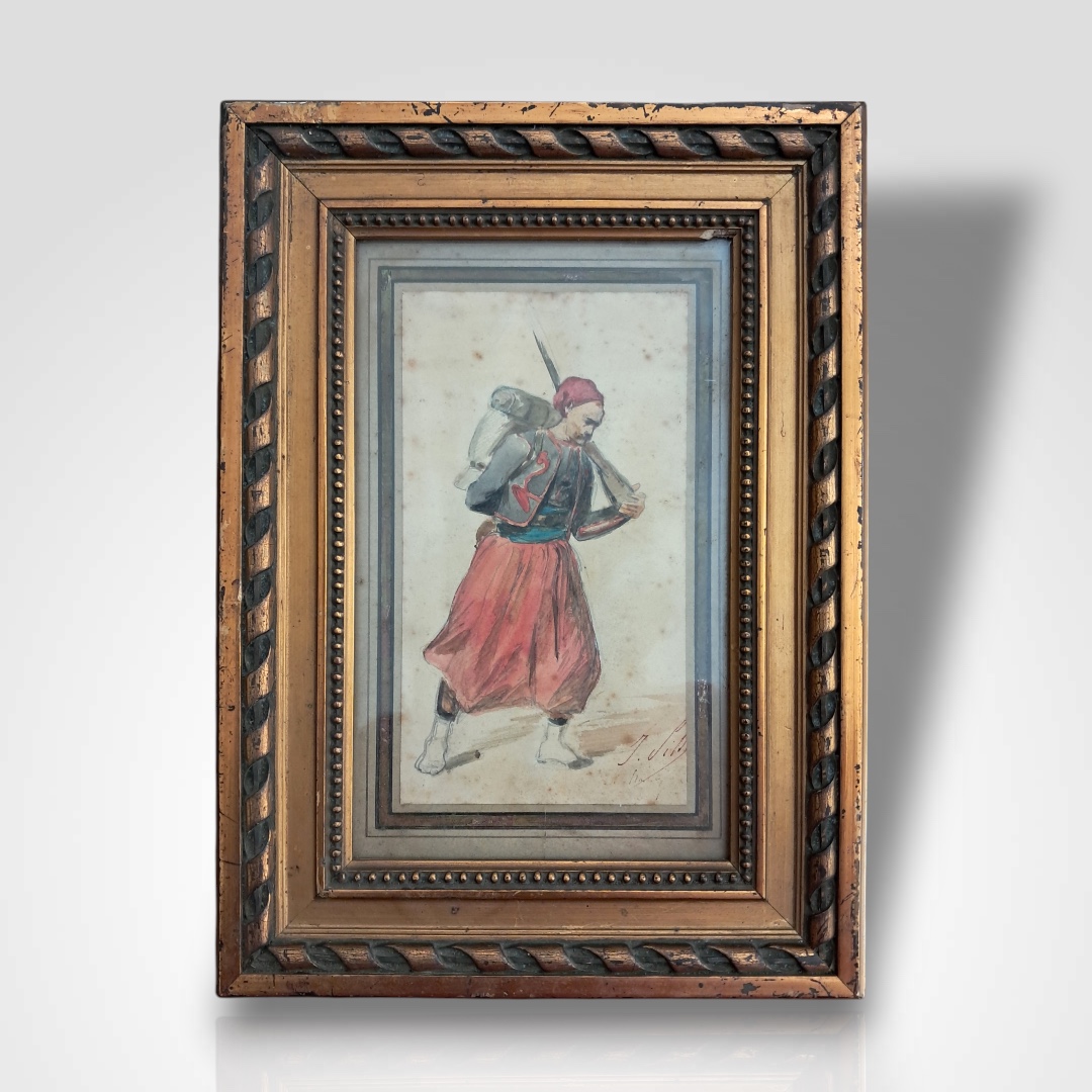 Isidore Pils, aquarelle représentant un zouave, XIXe