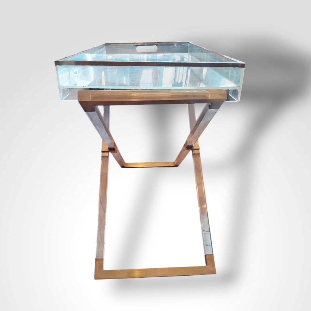 Plexi And Brass Serving Trolley, 1970s.-photo-4