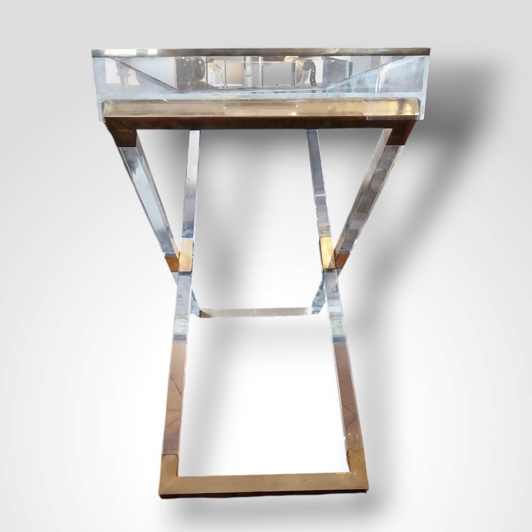 Plexi And Brass Serving Trolley, 1970s.-photo-4