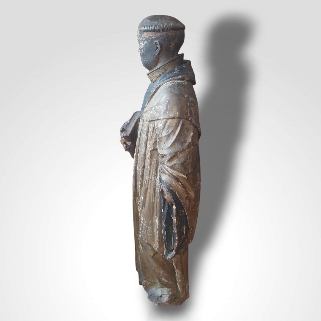 Wooden Sculpture Of A Saint, 17-18th Century.-photo-3