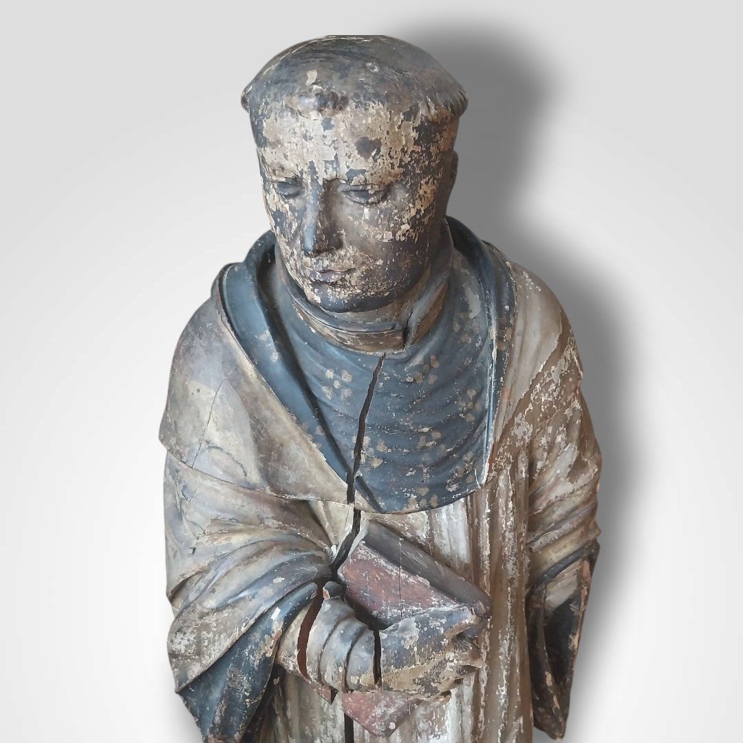 Wooden Sculpture Of A Saint, 17-18th Century.-photo-4