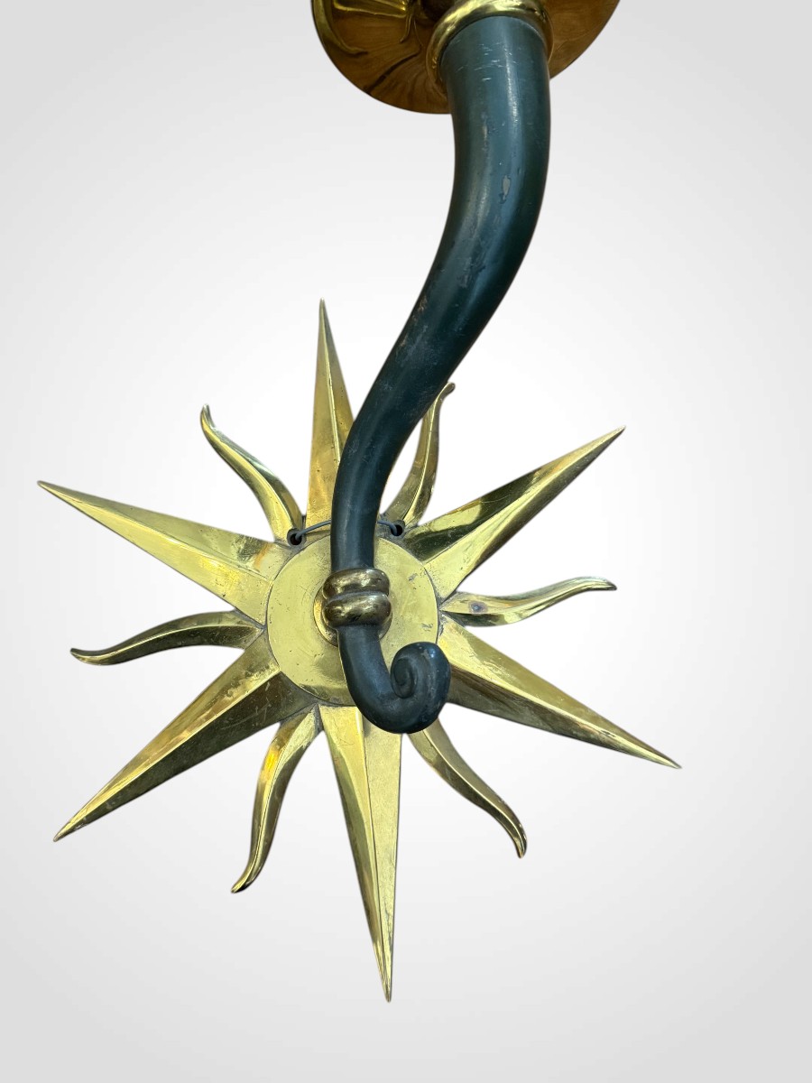 Pair Of Bronze Sun Sconces, 20th Century -photo-2