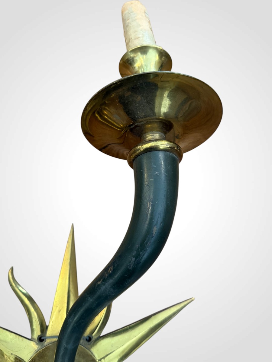 Pair Of Bronze Sun Sconces, 20th Century -photo-3