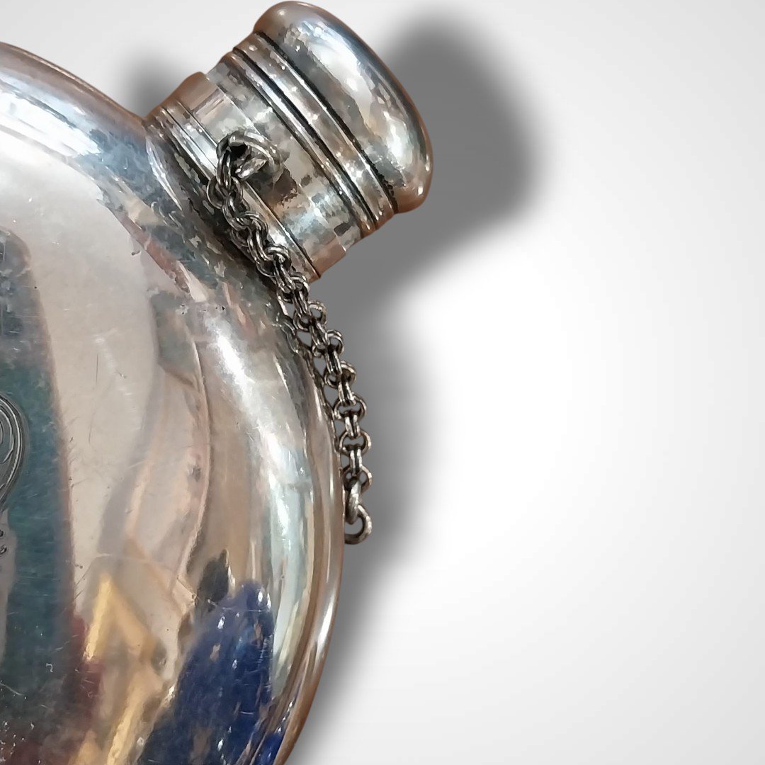 English Double-bottomed Flask In Solid Silver, 19th Century-photo-4