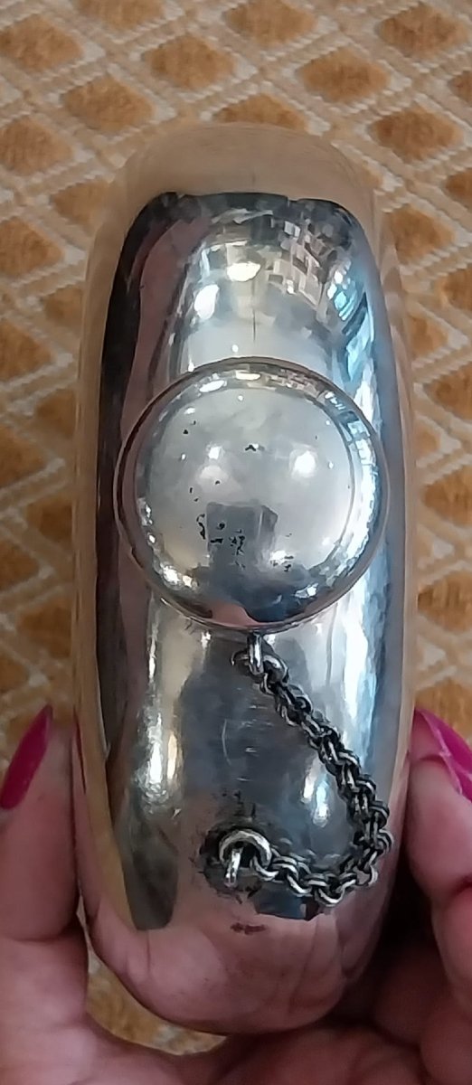 English Double-bottomed Flask In Solid Silver, 19th Century-photo-1