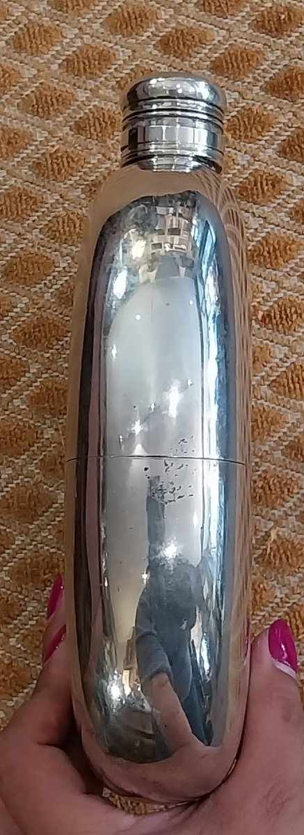 English Double-bottomed Flask In Solid Silver, 19th Century-photo-3
