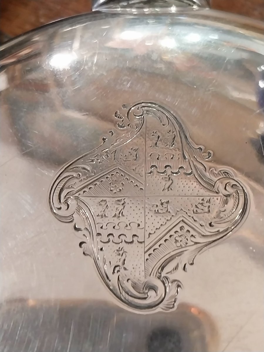 English Double-bottomed Flask In Solid Silver, 19th Century-photo-7