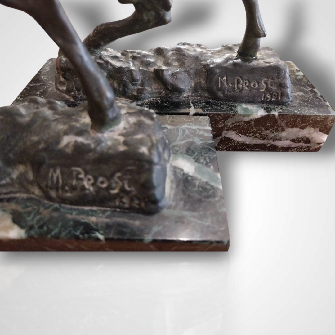 Maurice Prost (1894-1967), Bronze Rearing Goat Bookends, 20th Century-photo-3