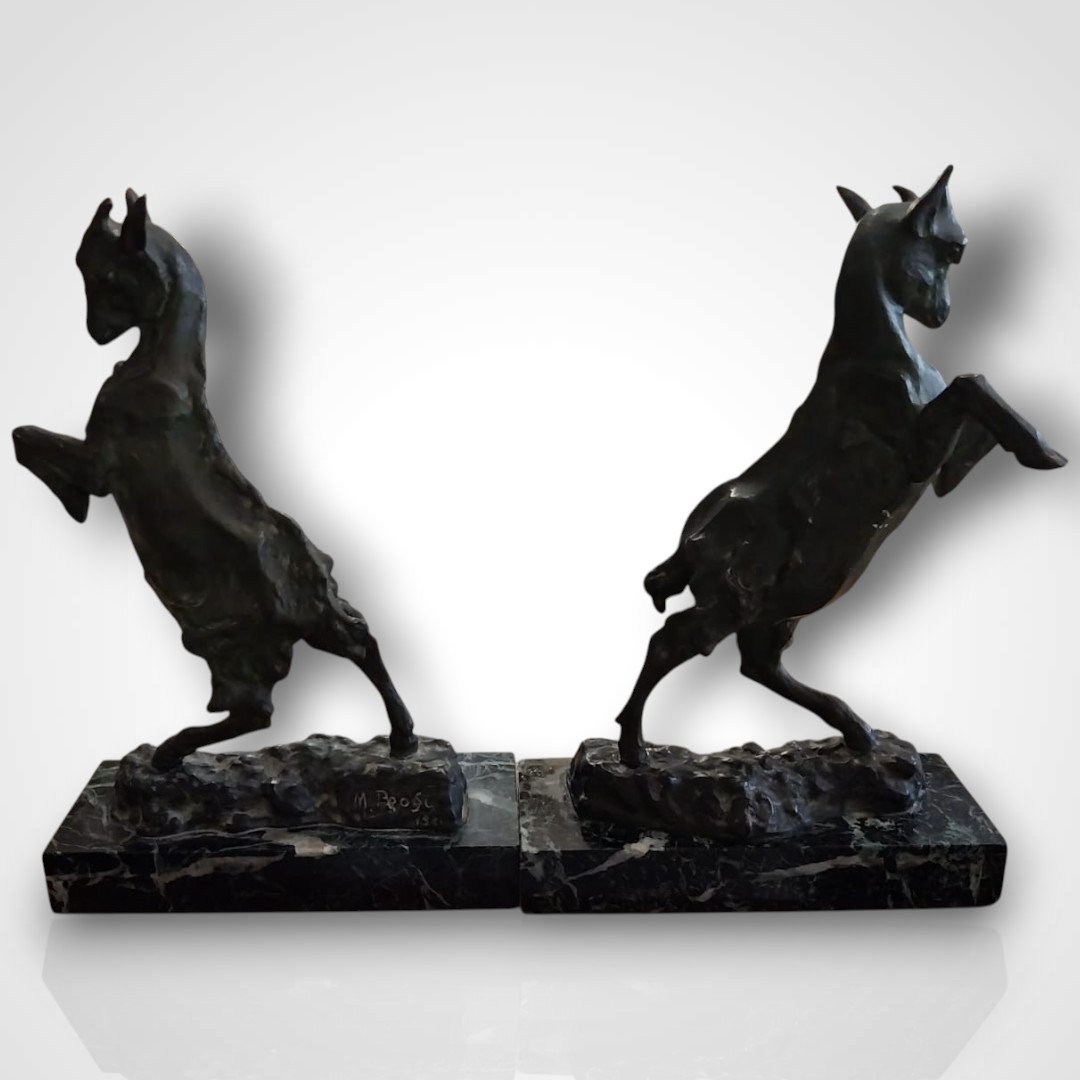Maurice Prost (1894-1967), Bronze Rearing Goat Bookends, 20th Century-photo-4