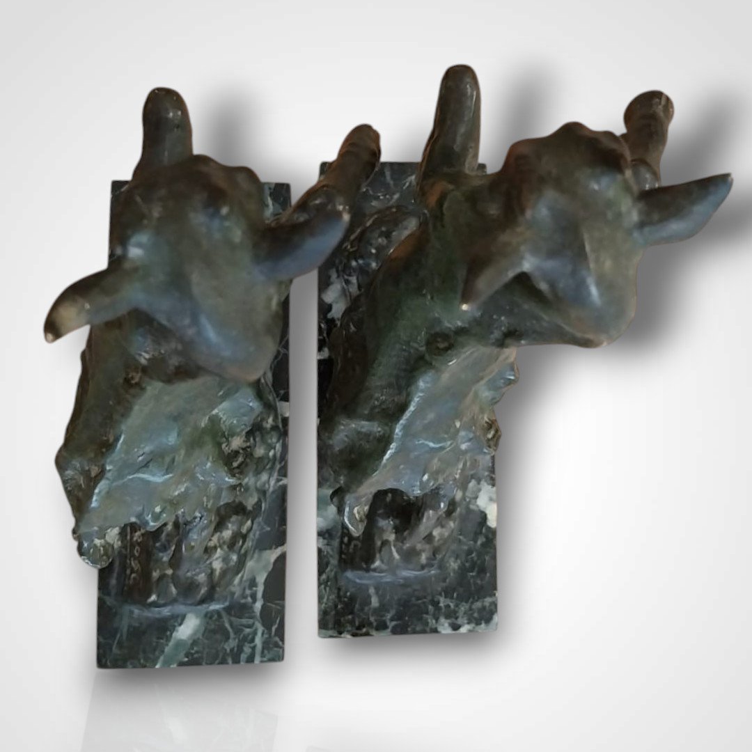 Maurice Prost (1894-1967), Bronze Rearing Goat Bookends, 20th Century-photo-3