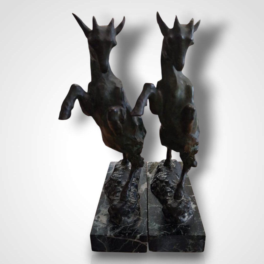 Maurice Prost (1894-1967), Bronze Rearing Goat Bookends, 20th Century-photo-5