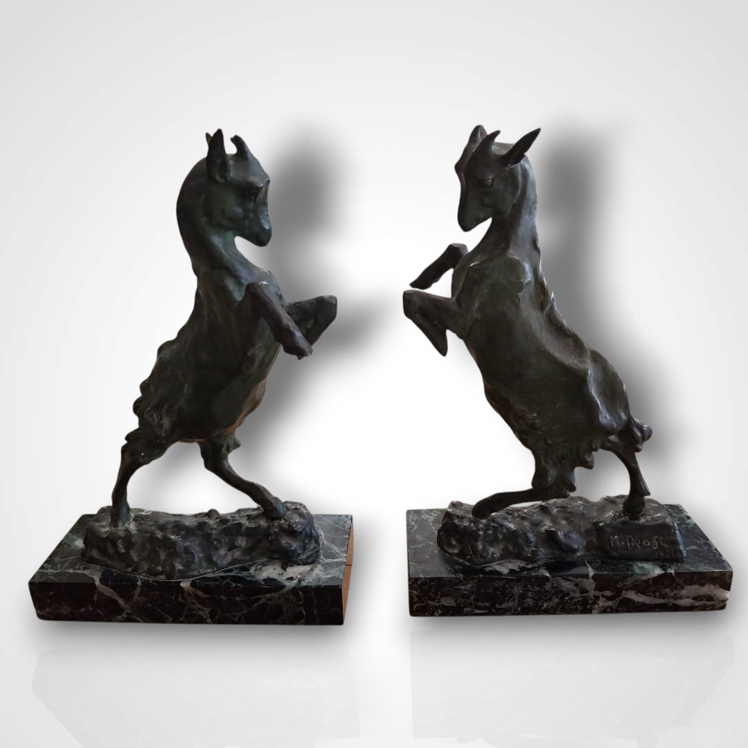 Maurice Prost (1894-1967), Bronze Rearing Goat Bookends, 20th Century
