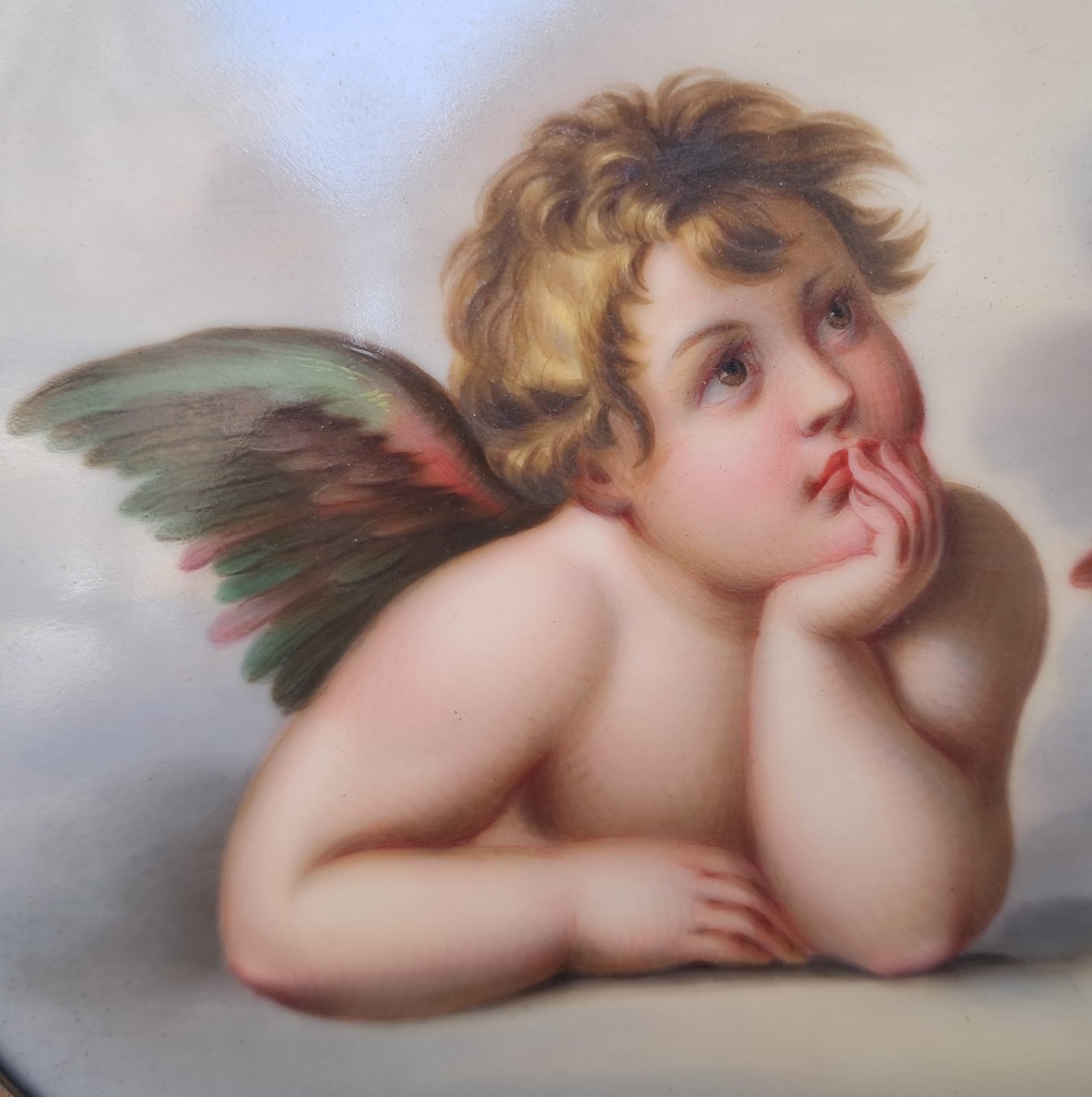 D’après Raphaël, peinture sur porcelaine représentant deux angelots, XIXe-photo-3
