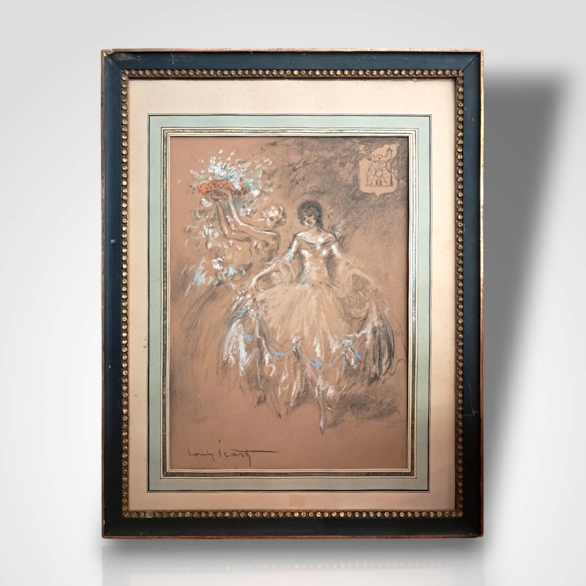 Louis Icart, dessin représentant deux jeunes élégantes, début XXe 