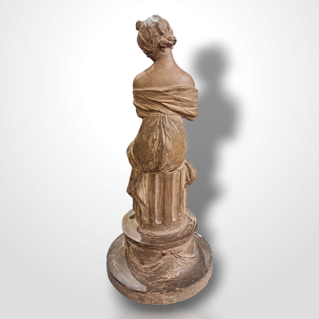 Georges Van Der Straeten, Young Woman With A Small Dog, Terracotta, Early 20th Century-photo-2