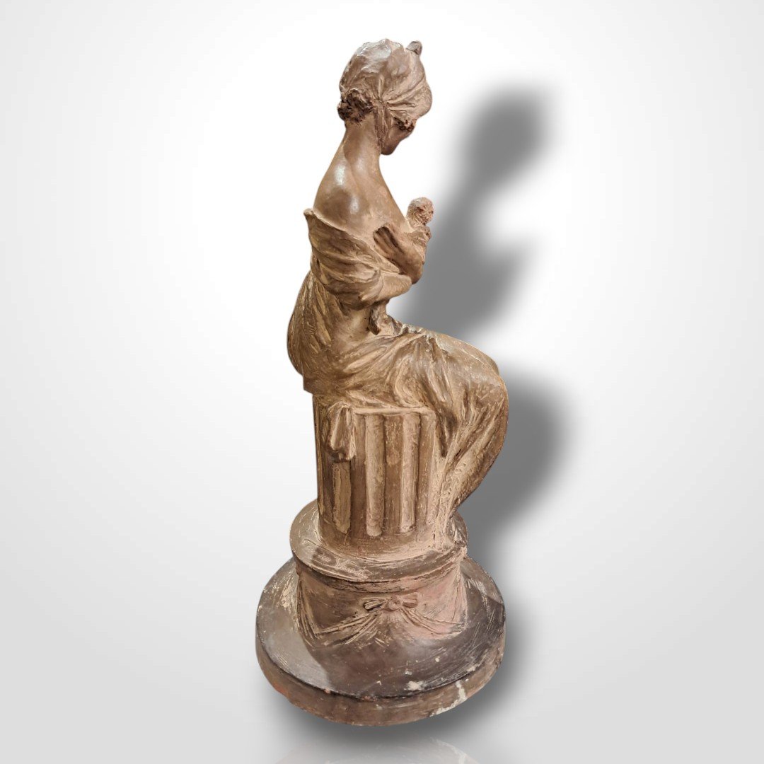 Georges Van Der Straeten, Young Woman With A Small Dog, Terracotta, Early 20th Century-photo-3