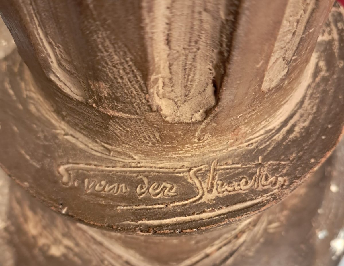 Georges Van Der Straeten, Young Woman With A Small Dog, Terracotta, Early 20th Century-photo-1