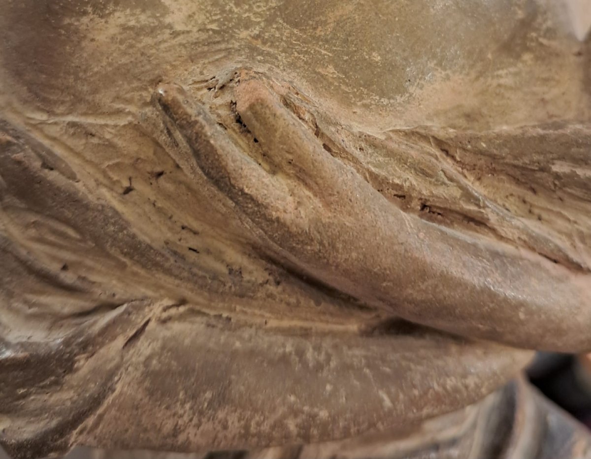 Georges Van Der Straeten, Young Woman With A Small Dog, Terracotta, Early 20th Century-photo-5