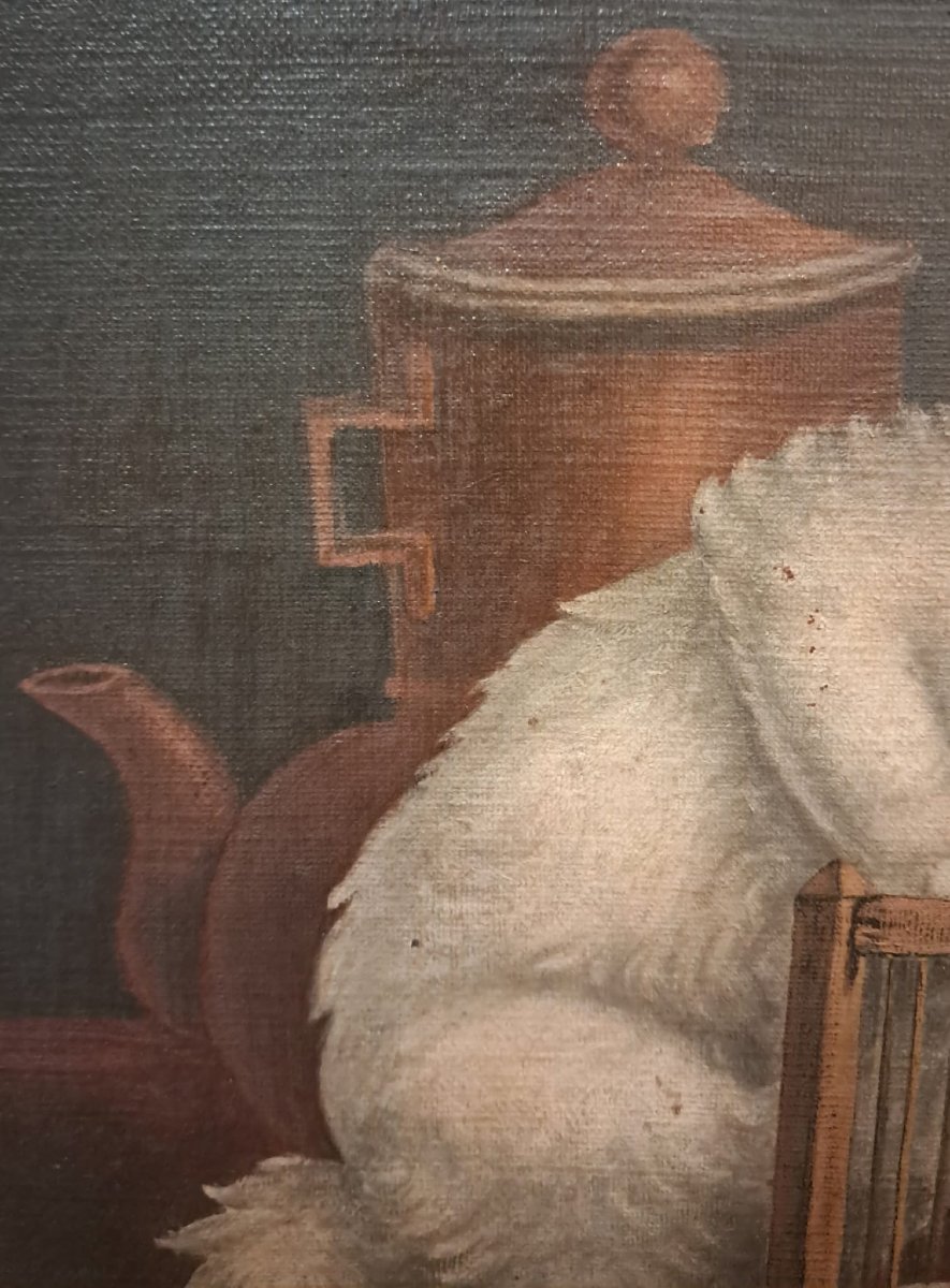Cat Attacking A Birdcage, Oil On Canvas, 19th Century-photo-1