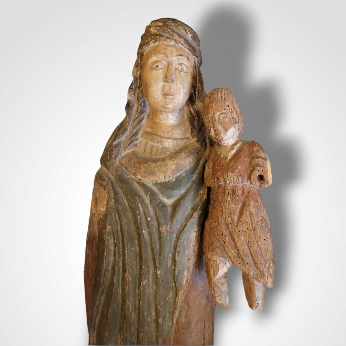 Vierge à l'enfant en bois polychrome, XVIIIe-photo-2