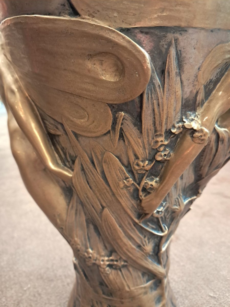 Vase en bronze doré Art Nouveau, fin XIXe-début XXe-photo-2